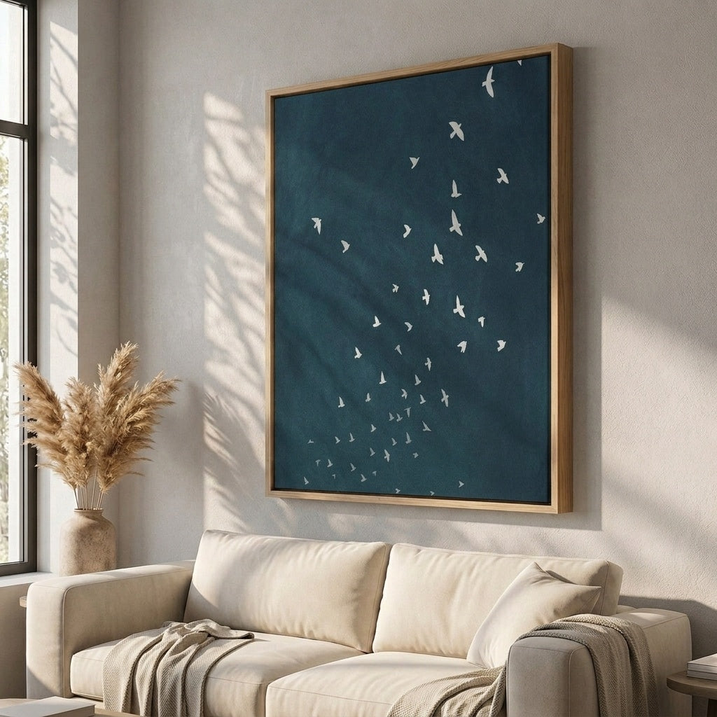 Fliegender Vogelschwarm – gerahmtes Leinwandbild Modernify
