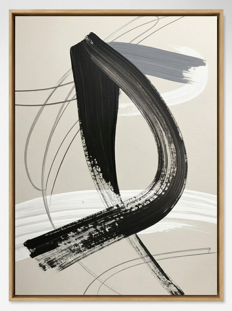 Schwarze Linienkunst – gerahmtes Leinwandbild Modernify